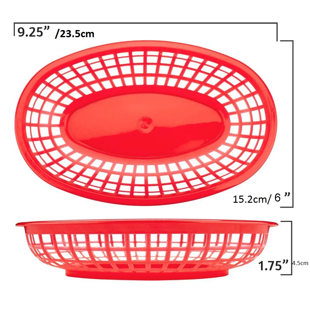 6 шт. 9,5 ''красная корзина для картофеля фри пластиковые тарелки для пикника черный овальный Быстрый бургер, сэндвич сервировочный лоток ужин Bandeja Ресторан