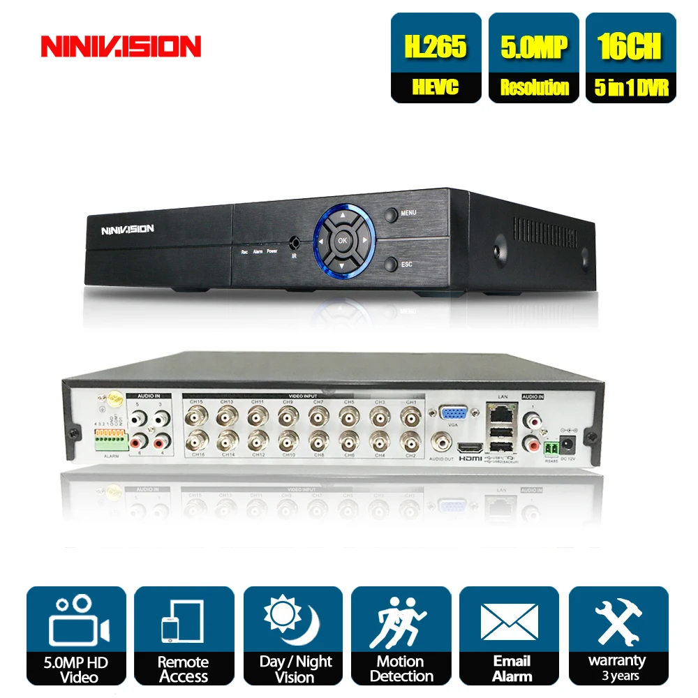 

NINIVISION 16Channel AHD DVR 5MP 4MP 16CH AHD/CVI/TVI DVR CCTV Video Recorder Hybrid DVR NVR HVR 5 In 1 for surveillance camera