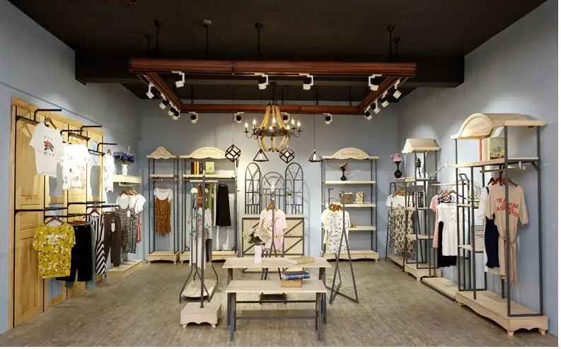 

Women's clothing store rack clothes display rack decorative floor type clothes rack combination in the island wall hanging side.