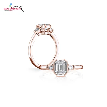 

COLORFISH Solid 925 Sterling Silver Rose Gold Filled AAAAA cubic zirconia Emerald Cut 2 Carat Engagement Rings for Women Jewelry
