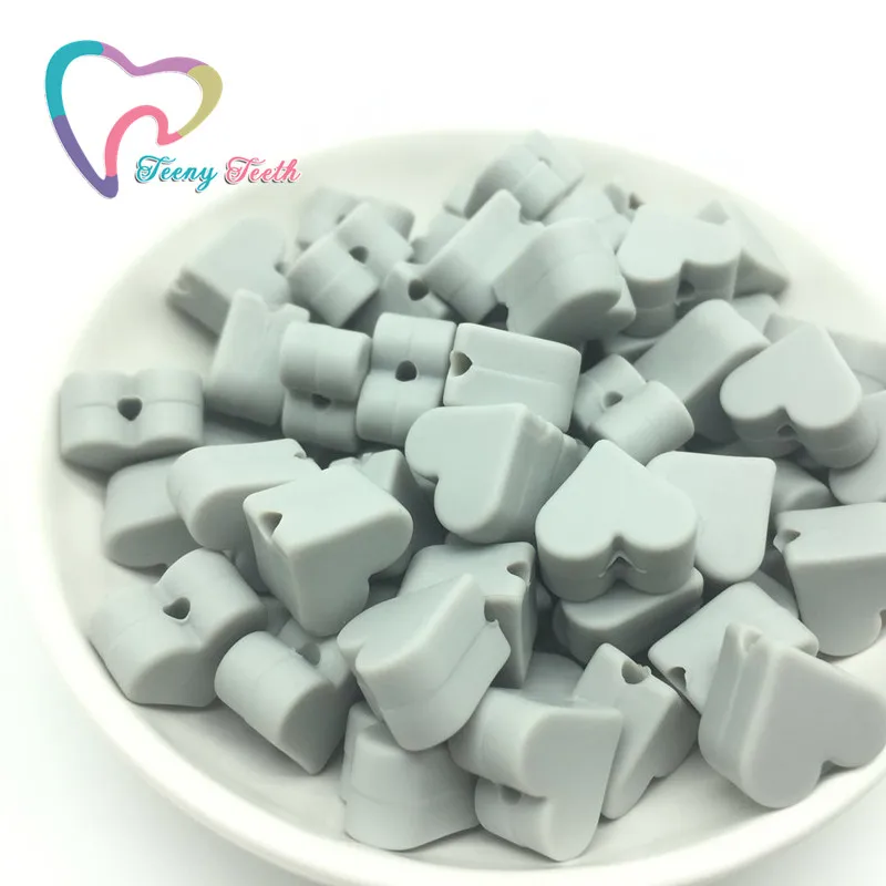 

Teeny Teeth 20 PCS Light Gray BPA Free Silicone Heart Teether Beads DIY Baby Chewing Jewelry Toy Teething Necklace Accessories