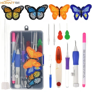 

KOKNIT Butterfly Embroidered Patterns Punch Needle Kit Sewing Craft Tools Magic Embroidery Stitching Punch Needle Set With 4pcs