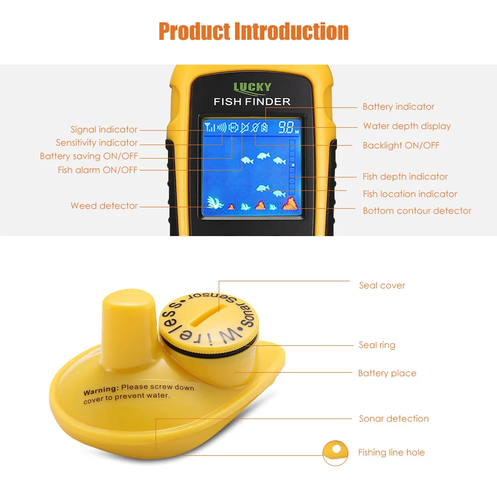 LUCKY FFW1108-1, портативный 100 м беспроводной рыболокатор, рыболокатор, беспроводной рыболокатор, датчик сигнализации, датчик для рыбалки