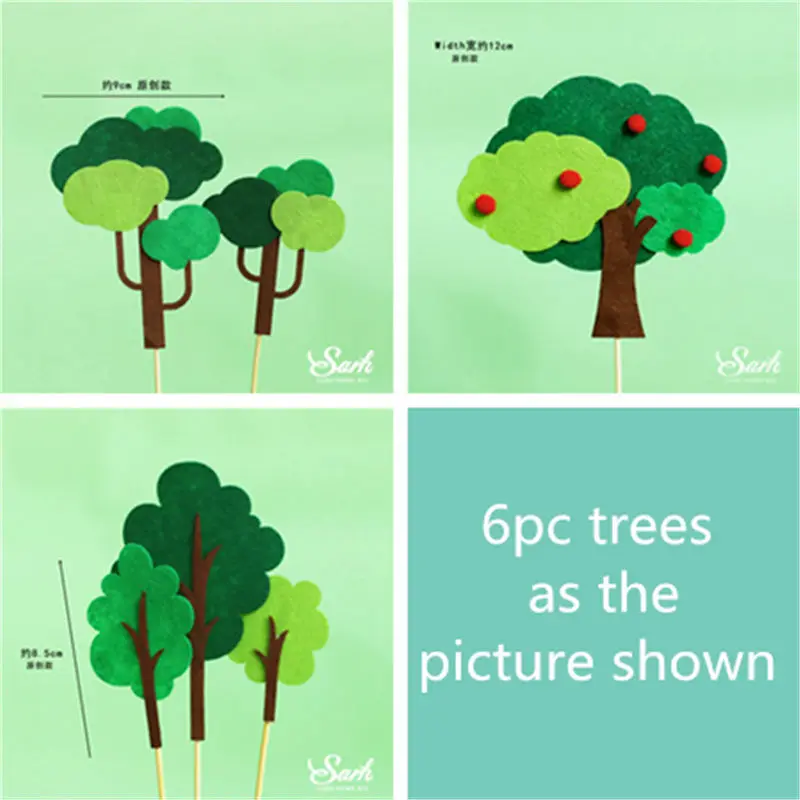 Детские украшения в виде динозавра, свинг-лист, струны, войлок, дерево, торт, топперы для детей, день рождения, Валентина, вечерние принадлежности, для выпечки, милые подарки - Цвет: 9pc felt trees set B