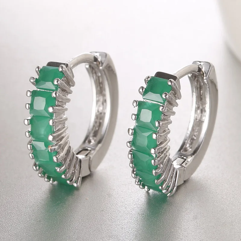 Классические круглые серьги-клипсы с кубическим цирконием для девушек, вечерние, 4 цвета на выбор, модные мужские серьги brinco AE383 - Окраска металла: Green