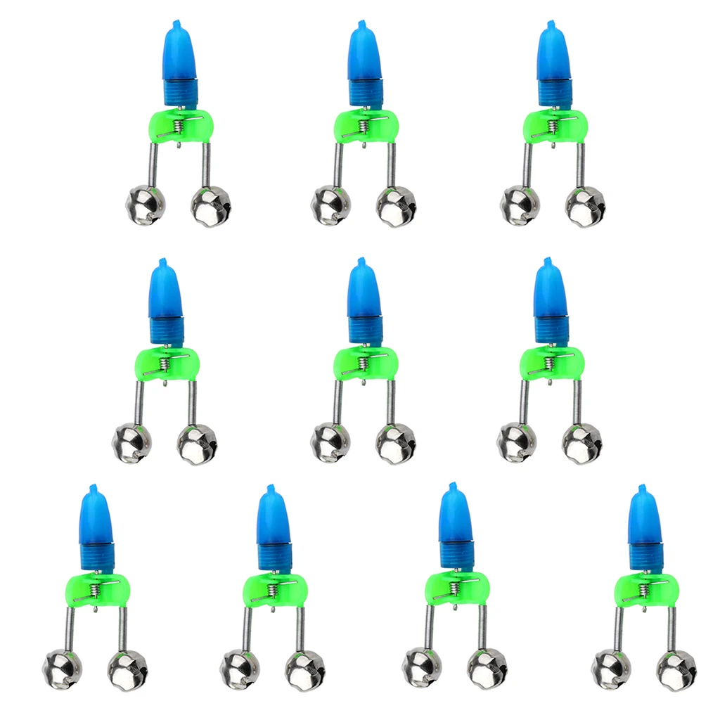 

10 Pieces Fishing Rod Bell LED Light Clip Bite Lure Alarm Night Sea Fishing Rod Ring Dual Alert Bells Indicator on Fishing Rod