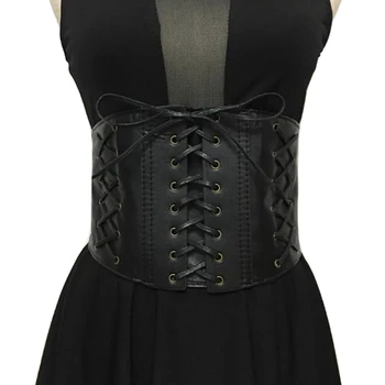 

New Punk Vintage Waist Belt Ladies Girls Fashion PU Wide Metal Stretchy Elastic tie up Belt Waistband For Women Dress Straps