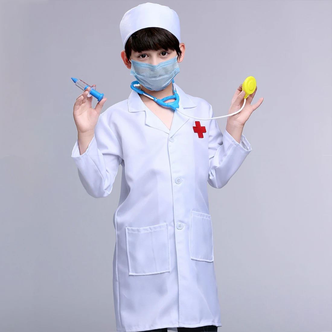 Crianças de Manga Longa de Médico + Cap Profissional para 90 Doctor Pretend Play Little Nurse Role Playing Traje - 110 130 cm 11 Brinquedos médicos