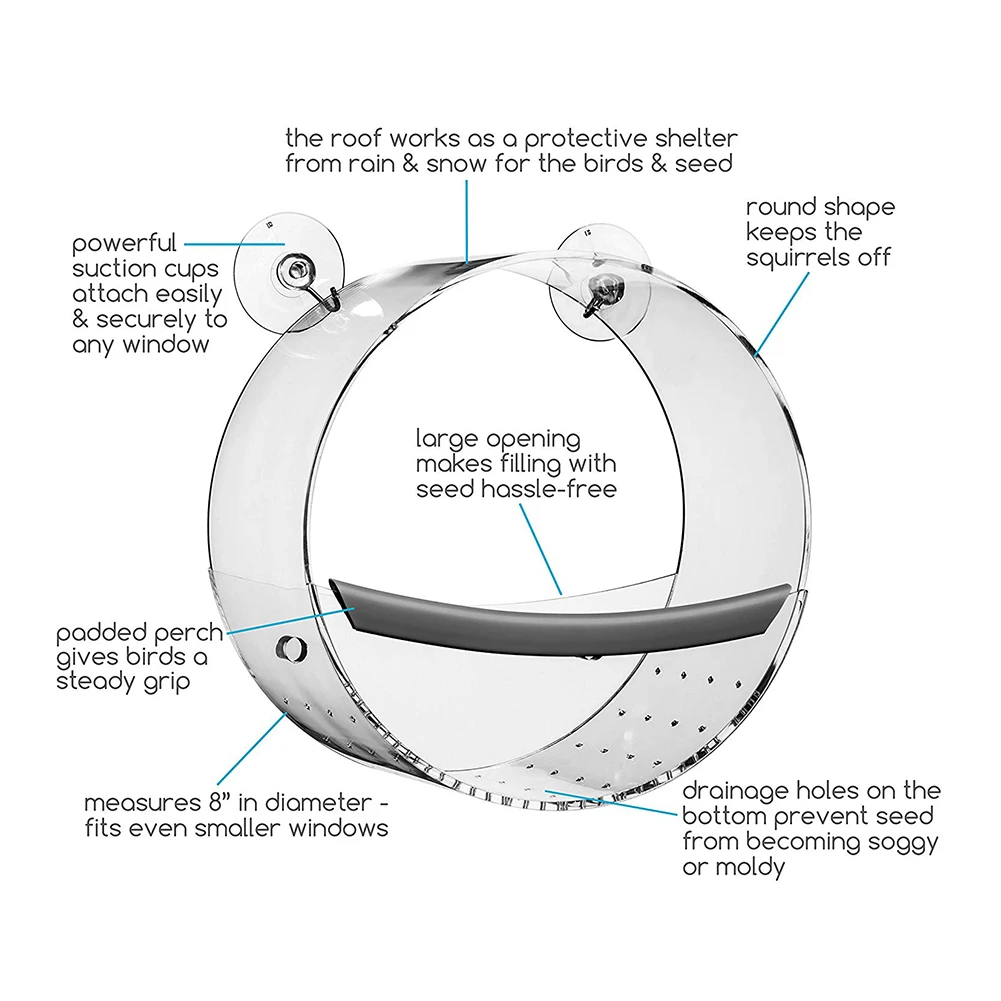 Bird Feeder Acrylic Transparent Food Box Round Hanging Sparrow Parrot Seed Peanut Feeding Bird House Window Suction Cup Tool