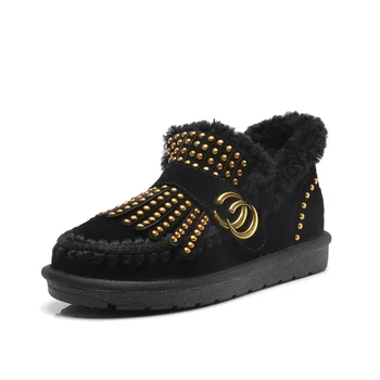 

Fashion new women's snow boots high quality fabrics beautiful rivets metal decorative protection warm shoes women