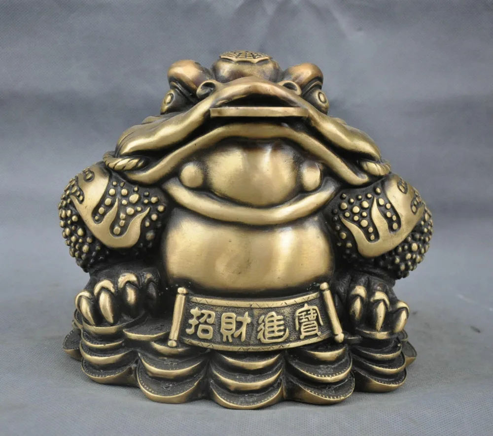

9"Chinese China Handmade Bronze Brass Statue Money toad Sculpture Garden Decoration 100% real Brass Bronze