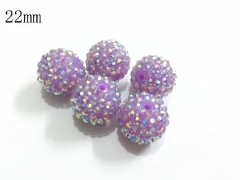

Wholesale 22mm 100pcs/lot Neon Light Purple AB Rhinestone Beads For Chunky Jewelry/necklace Making