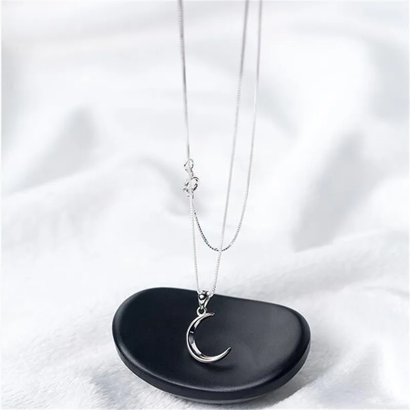 Korean Style Sweet Moon 925 Sterling Silver Jewelry Temperament Crescent Clavicle Chain Pendant Necklaces XL031 silver necklace charms pendant necklace silver necklace silver pendant