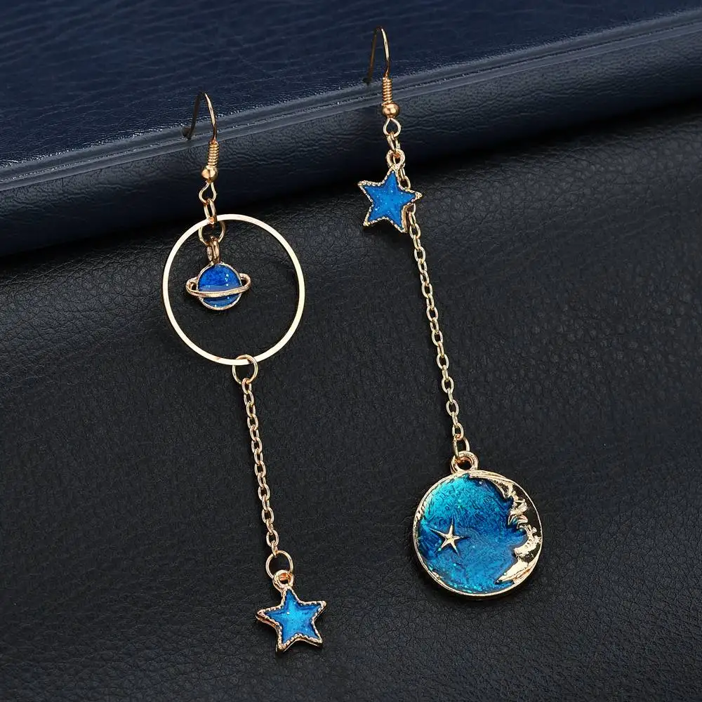 MissCyCy Новые Креативные асимметричные серьги для женщин с голубыми вселенными, милые серьги-капли с Луной и звездой, модные серьги с кисточками - Окраска металла: style 1