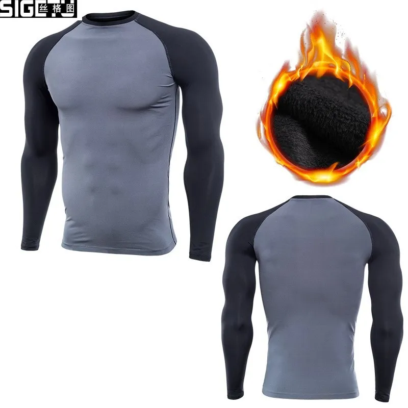 

Men Rashguard Superman Running Shirt Men Thermal Shirt Fleece Long Sleeve Quick Dry Compression Shirts Gym Fitness Sport Shirt