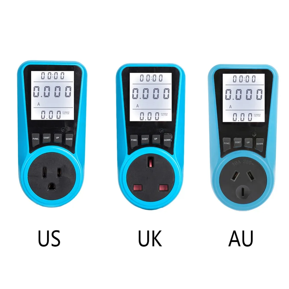 Digital Voltage Monitor Power Meter Socket Energy Amps Usage Plug In Electricity US/UK/AU