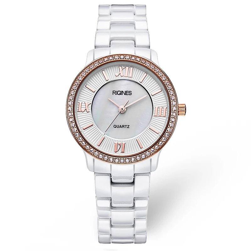 

RIQINES genuine ladies watches ceramic quartz female models ultra-thin diamond fashion ceramic jewelry wristwatch