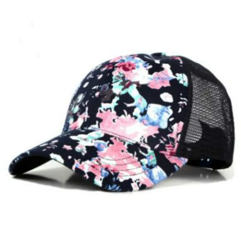 navy Который в душ женщины Floral Mesh Cap Регулируемая дышащий летняя бейсболка Женская Лоскутная snapback цветок солнца крышкой Bone - Цвет: navy