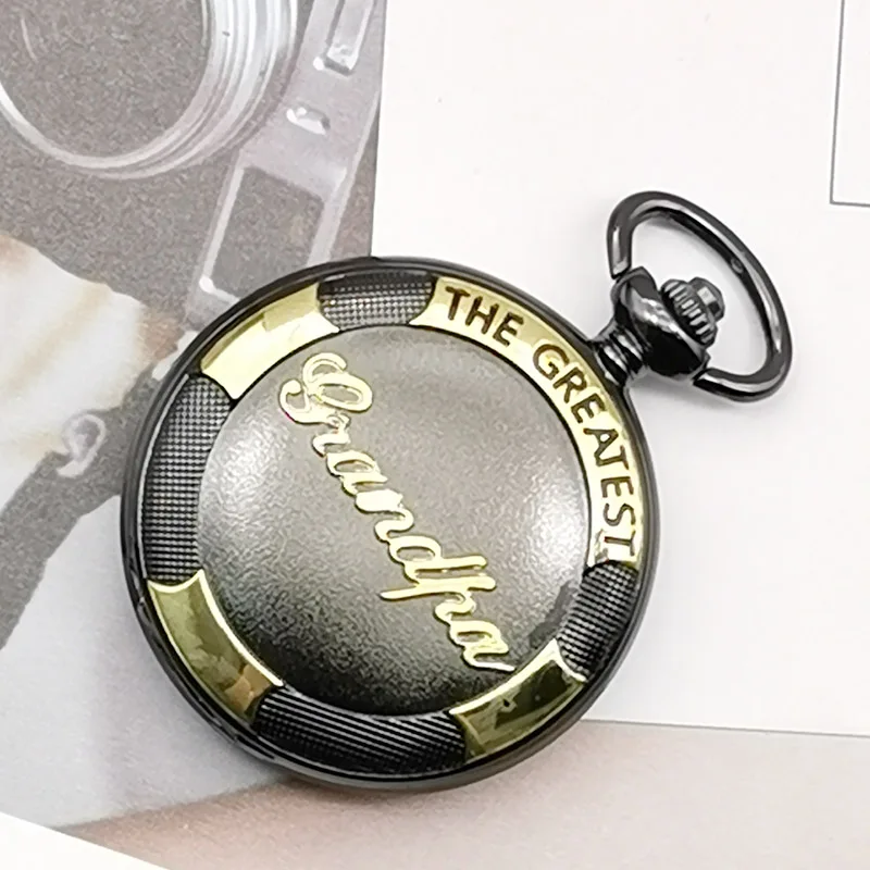 

Antique The Greatest Grandpa Bronze Vintage Quartz Pocket Watch Pendant With Chain Men's Best Gifts