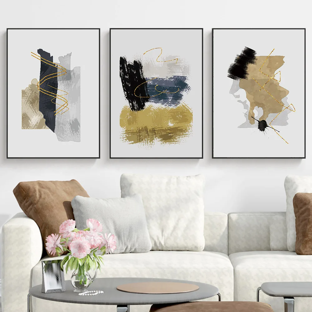 

Black Golden Abstract Painting Canvas Print Pictures Posters Decorative Wall Pictures For Living Room Painting Printed On Canvas