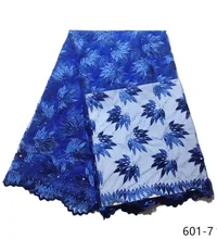 Latest African Blue Laces Fabrics Embroidered African tulle French Lace Fabric With stones 2019 African French Net Lace 601