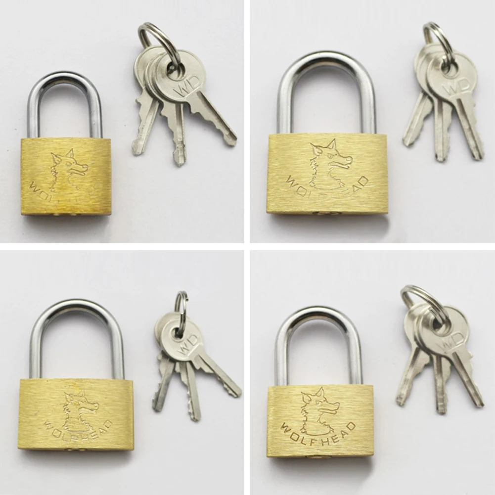 

New Copper Padlock Wolf Head Suitcase Luggage Door Lock Small Suitcase Lock with 3 Keys