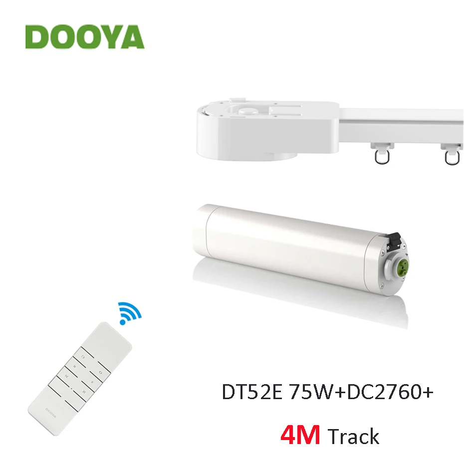 Dooya Super Silent Curtain Rails System, DT52E 75W+4M or Less Track+DC2760,RF433 Remote Controller,Automatic Curtain Control Kit