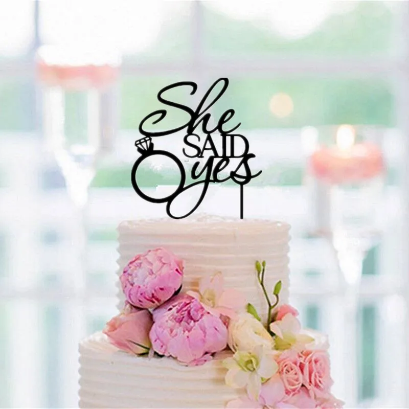 

She Said Yes Cake Topper Wedding Cake Topper Wedding Decoration Supplies Favor Propose Acrylic Silhouette Fast shipping