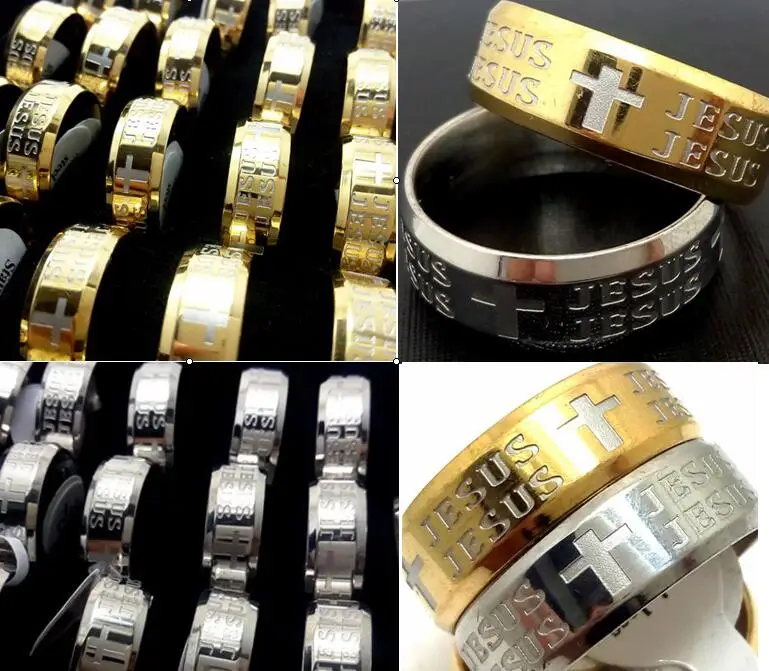 24pcs Titanium Steel christian ring jesus cross Letter bible wedding