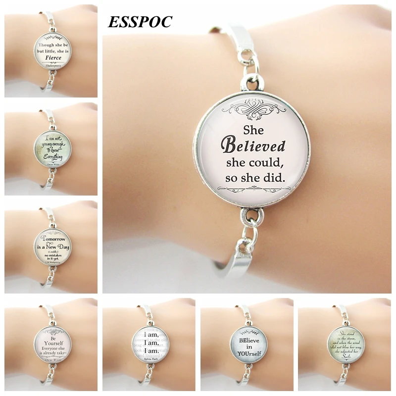 

Women Inspirational Bracelet She Believe She Could So She Did Inspirational Quotes Jewelry Women Silver Bracelet (Silver:Color)
