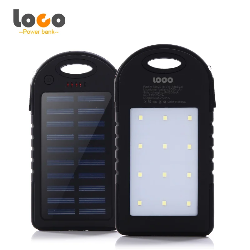 Original LOCO Solar power bank 5000mah Portable External Battery DUAL Ports powerbank Charger Mobile Charger with led light