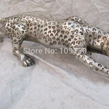 26 дюймов настоящая китайская бронза посеребрение резинки с изображением свирепого леопарда фигурка