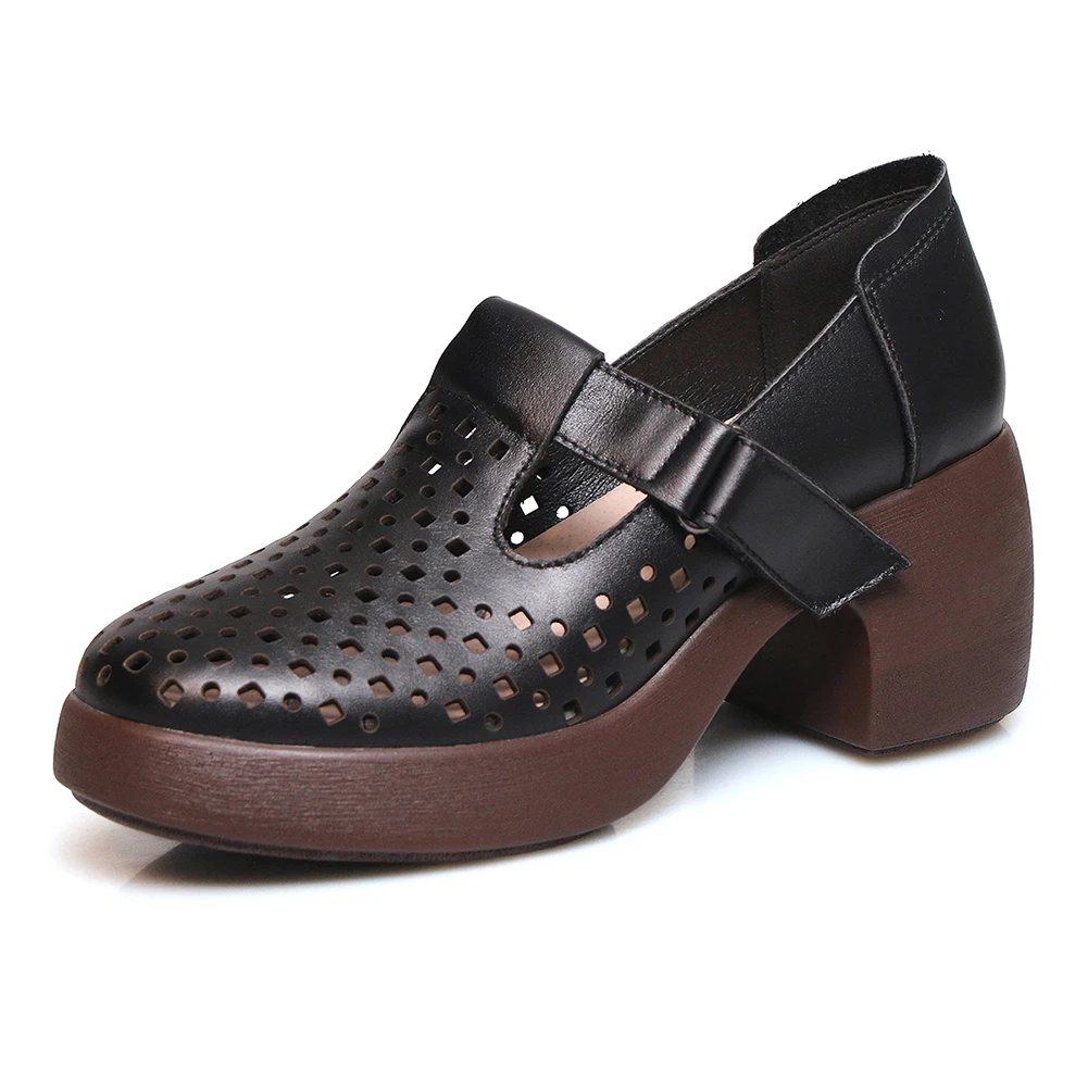 

RIBETRINI INS Hot Hollow Cow Genuine Leather Shoes Pigskin Insole Pumps Woman Summer High Heels Slip On Shoes Woman