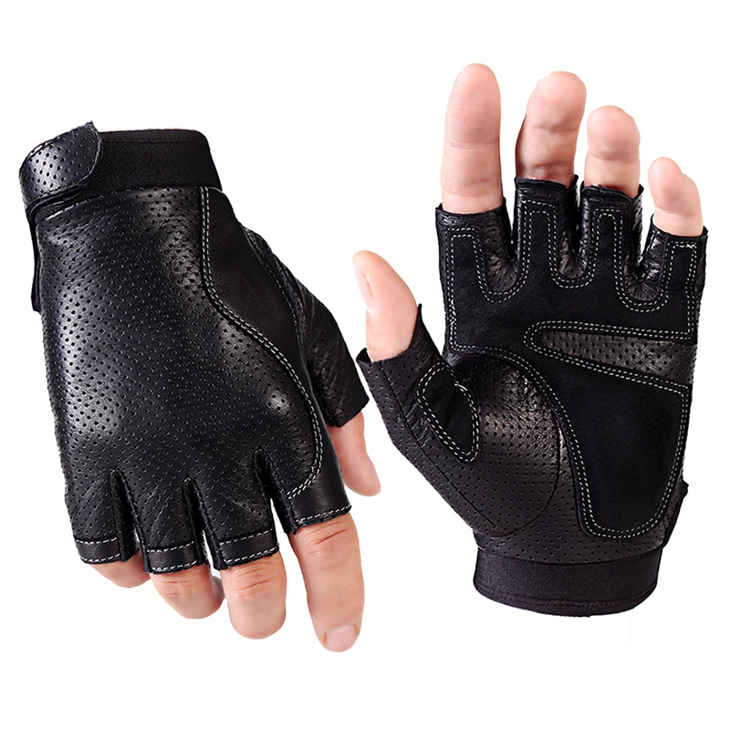 

Spring Men Leather Driving Gloves Black Antiskid Fingerless Mittens Sheepskin Tactical Gloves Outdoor Fitness Dance Glove AGB648