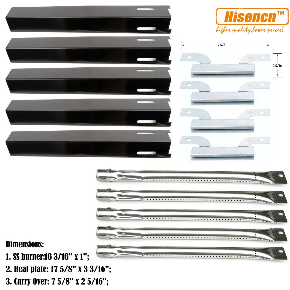 

Hisencn BBQ parts Replacement SS Burner, Crossover Tubes, Porcelain Heat plate Brinkmann Heavy-Duty 5 Burner Gas Grill 8108501S