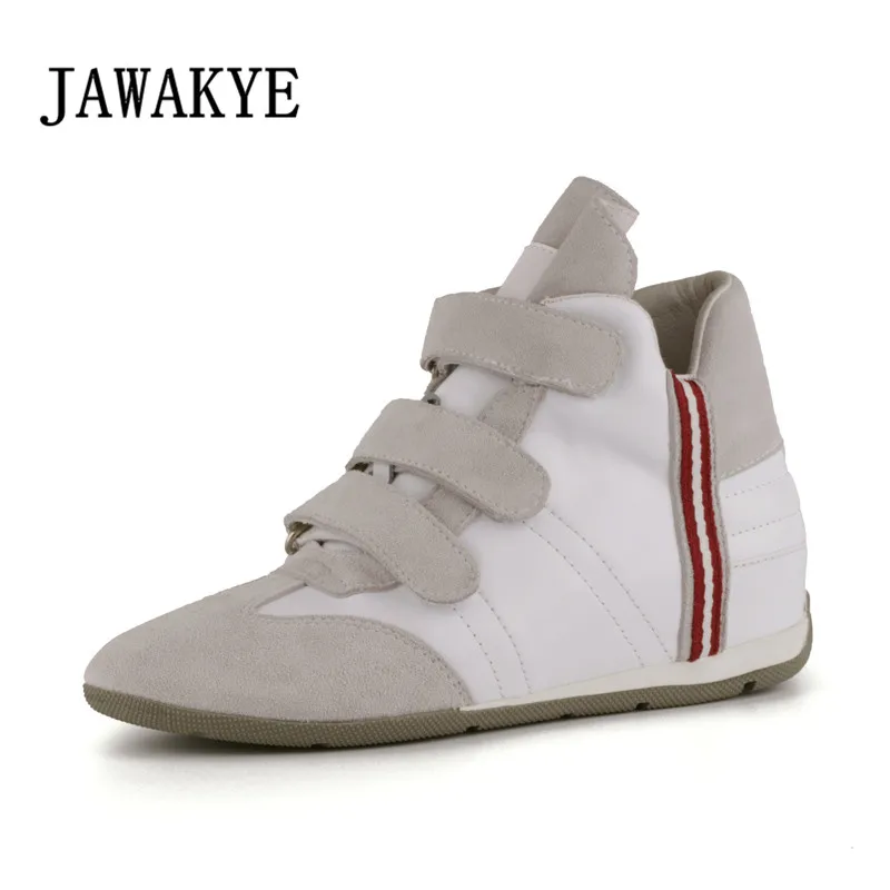 

Genuine Leather Patchwork Increased Internal Sneakers Women Wild Joker High top Flat Sneaker Black White Casual Shoes For Women