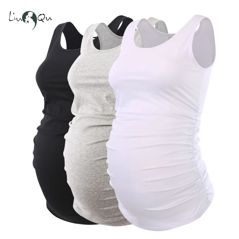 LIU&QU Mama Maternity Tops Basic Maternity Clothes Tank Top Pregnancy Shirt Tee Sleeveless Side Ruched Casual Solid Vest S-XL