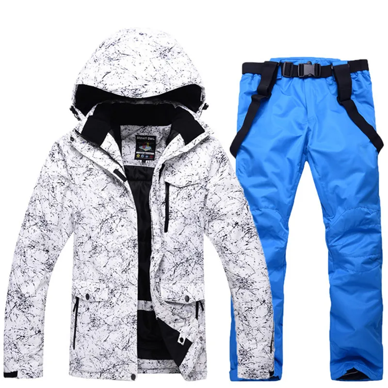 Зимний лыжный костюм для мужчин, Высококачественная Лыжная куртка и штаны, теплые водонепроницаемые ветрозащитные лыжные и сноубордические костюмы+ лыжные перчатки - Цвет: Лаванда