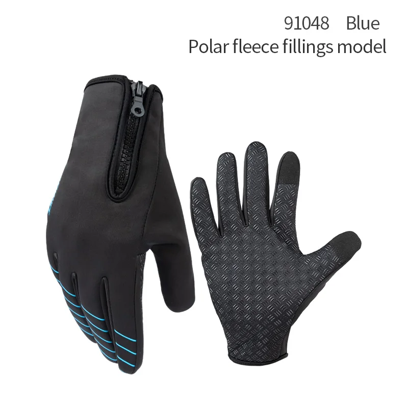 Зимние перчатки для велоспорта, теплые, ветрозащитные, на весь палец, велосипедные перчатки, противоскользящие, с сенсорным экраном, велосипедные перчатки для мужчин и женщин - Цвет: 91048 Blue