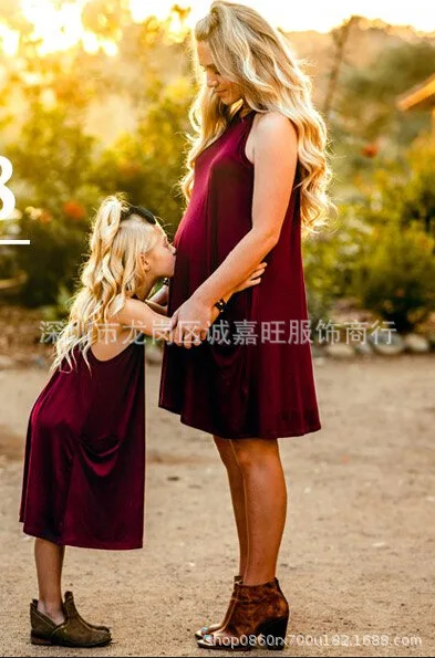 

ZOGAA 2019 Causal Solid Simple Family Matching Clothes Sleeveless Mommy and Daughter Matching Clothes with Pocket