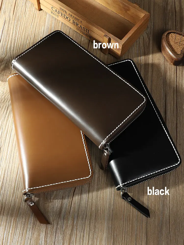 

Handmade wallet men's long section large capacity zipper hand-stitched leather wallet cowhide imitation horse butt skin multi-ca