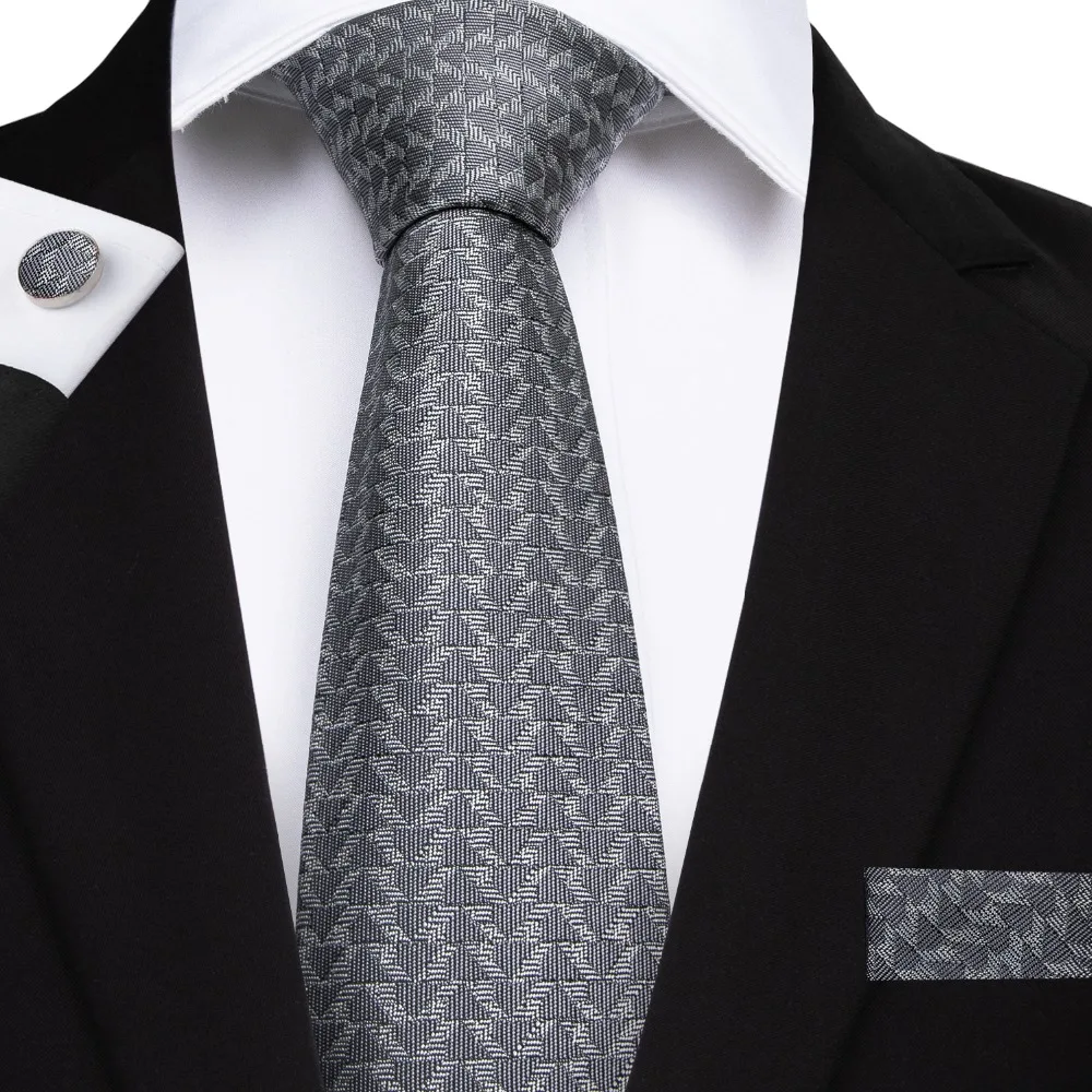 DiBanGu мужской классический карманный квадратный галстук серый 8 см Шелковый плетеный мужской Галстук платок Запонки вечерние свадебные SJT-7159