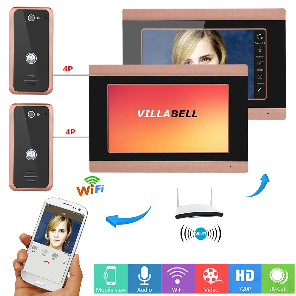 ##BUY 7inch 2 Monitors Wired Wifi Video Door Phone Doorbell Intercom Entry System with 2X 1000TVL Wired Camera Night Vision,Support Re