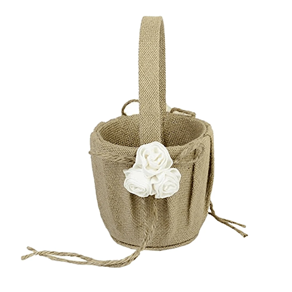 Ретро белая кружевная Свадебная Цветочная корзина для девочек переносная Цветочная корзина романтические свадьбы корзина для цветов