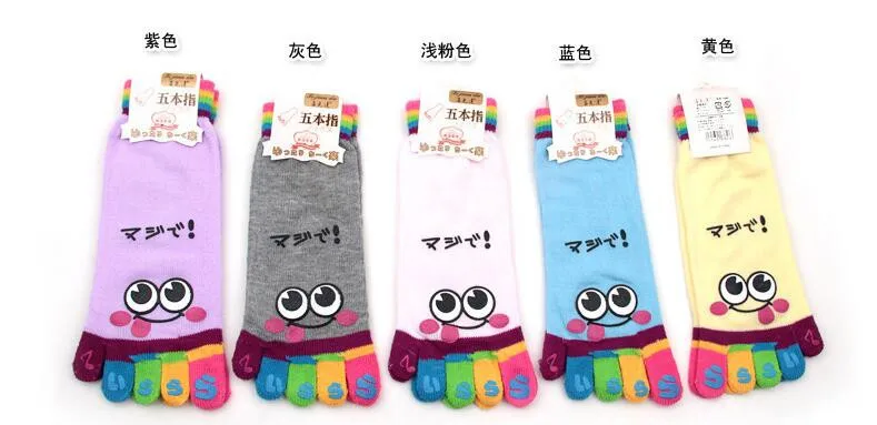 ankle socks women 1pair/lot Cute Cartoon Smile Print Toe Socks Five toe cartoon cotton Socks female cotton funny socks sockwell compression socks