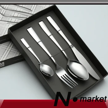 

New High Class Good Quality Stainless Steel Silver Fork Dinner Steak Knife Spoon4 pieces Set Gift Box Home or Resturant Use