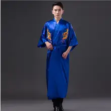 Общественная баня спа китайский Ретро пижамы вышитые дракона одеяние летние длинные Императора Драконов платье кимоно мужчин халат пижамы