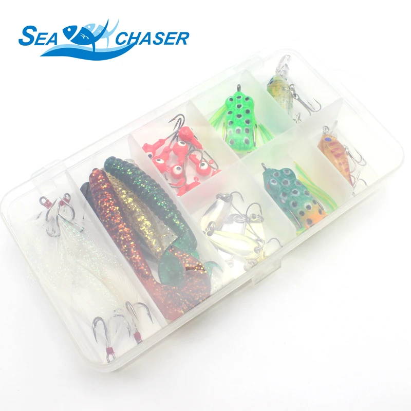

NEW Lure and hook set Transparent box Minnow Frog Grubs Flash Treble Hooks Baits set fishing fish Tackle Free shipping