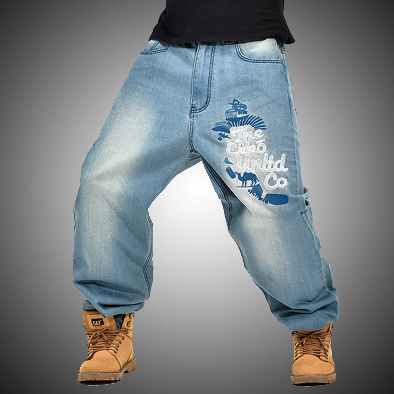 Plus Size 30 46 Men's Blue Loose Jeans 2018 Cargo Denim Pants Workwear ...