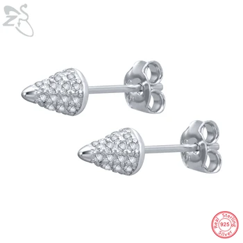 

ZS 925 Sterling Silver Ear Studs For Women Girls Cubic Zirconia Crystal Stud Earrings Spike Shape boucle d'oreille femme Jewelry